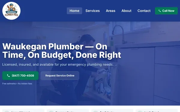 Waukegan Plumber Pros website — a conversion-optimized plumbing website built by Claremont Software