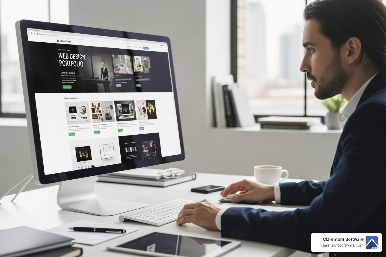 person reviewing a web design company's our portfolio on a computer - hiring a professional website development company