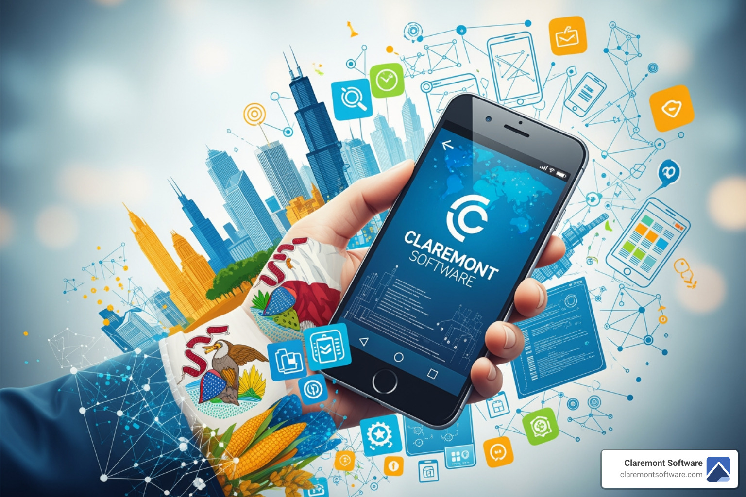 collage of impressive app screenshots from Claremont Software’s portfolio - The Best Mobile App Development Companies in Illinois