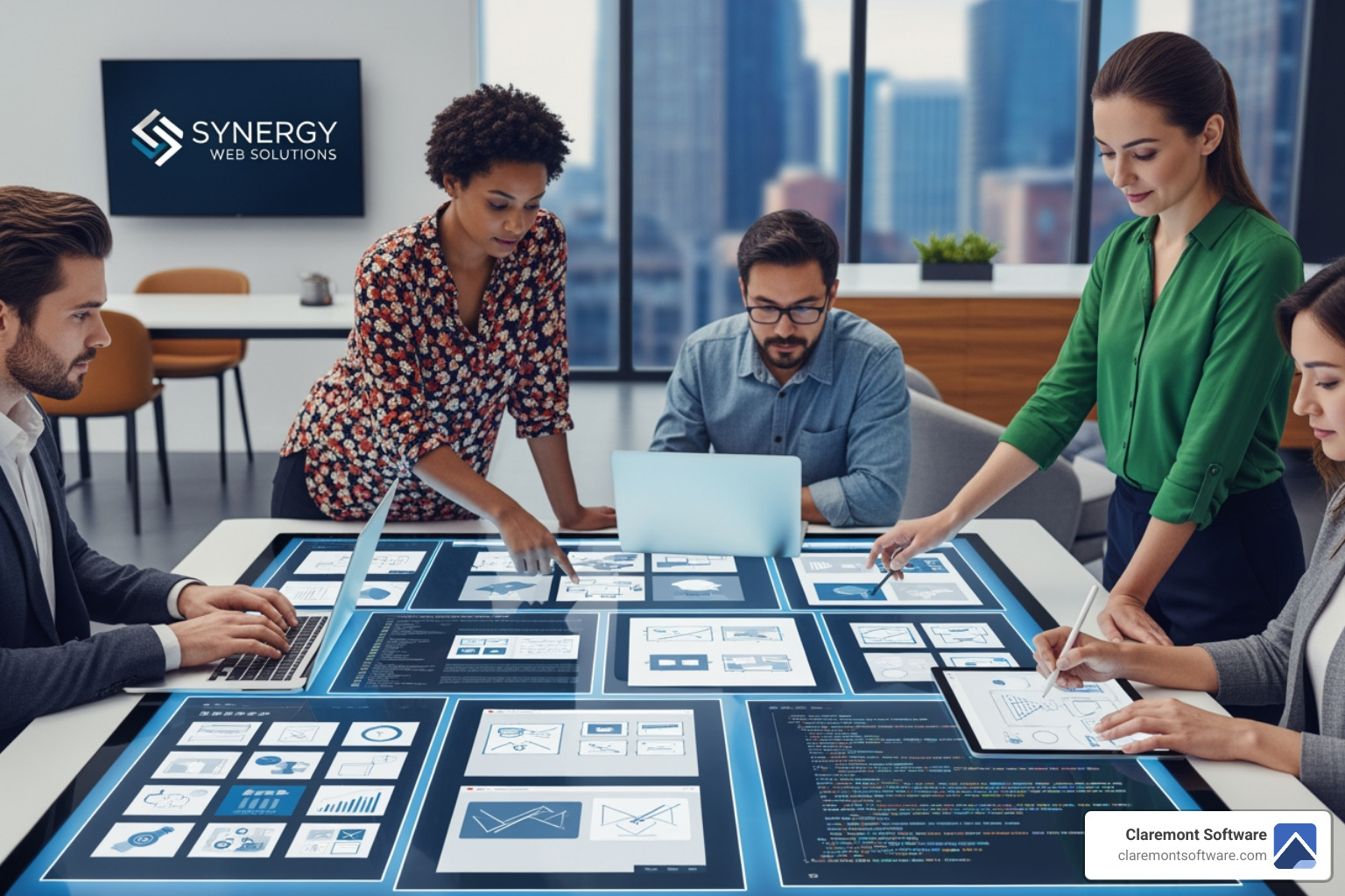 Futuristic web design elements like AI chatbots and 3D graphics - custom web design company