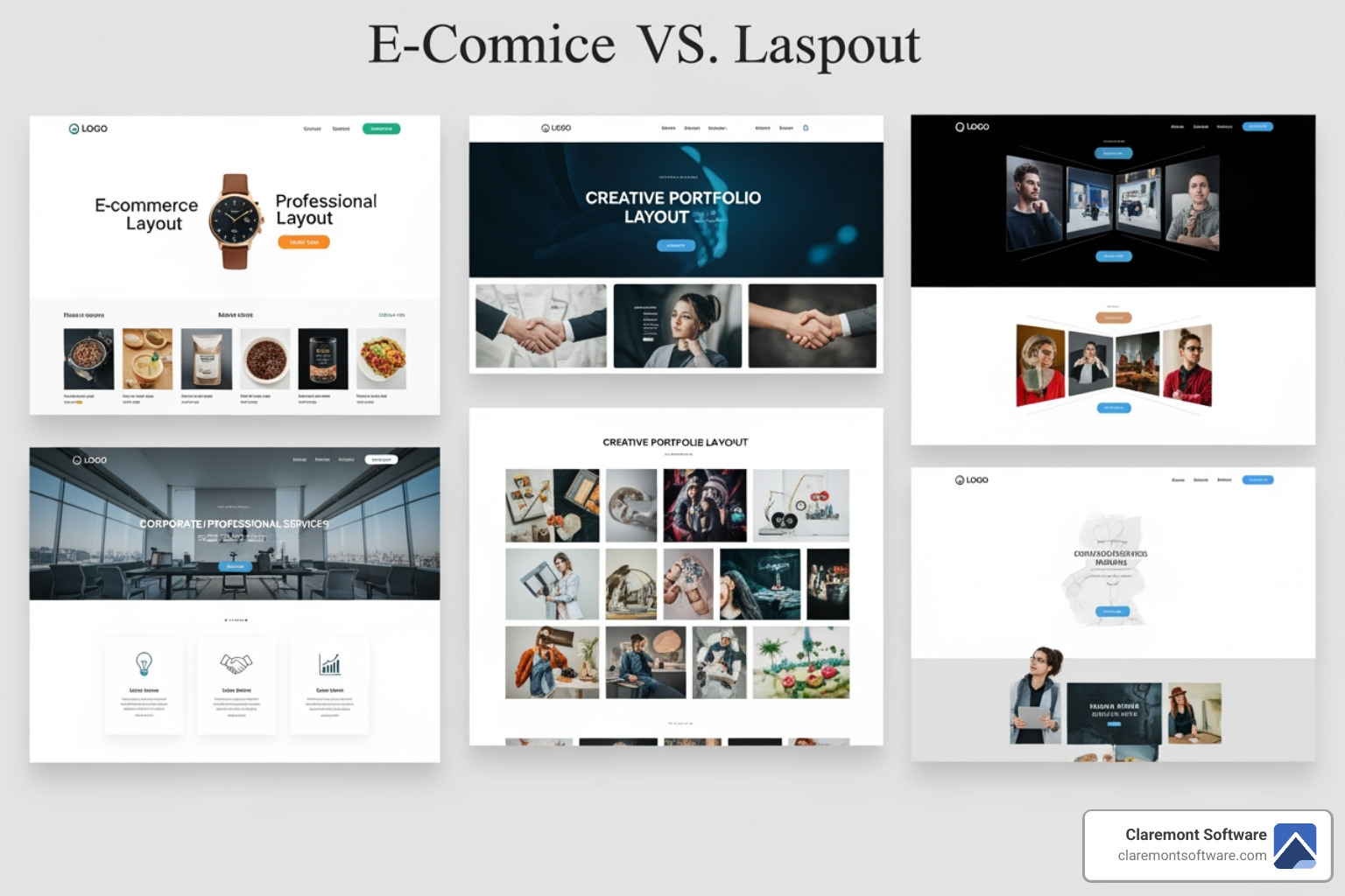 Table comparing website layouts based on business type, primary goal, and content focus - business website layout