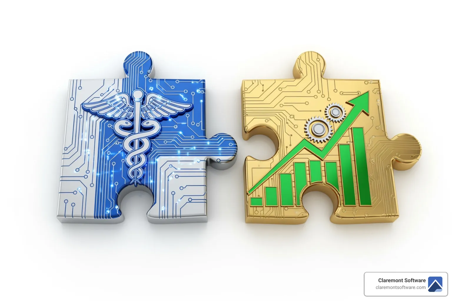 Image of two puzzle pieces labeled "Tech Health" and "SEO Growth" fitting together - seo care plan
