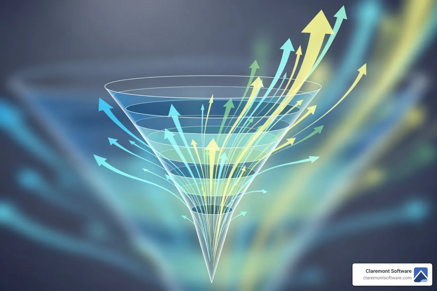 conversion funnel with arrows showing improvement - calculate website roi