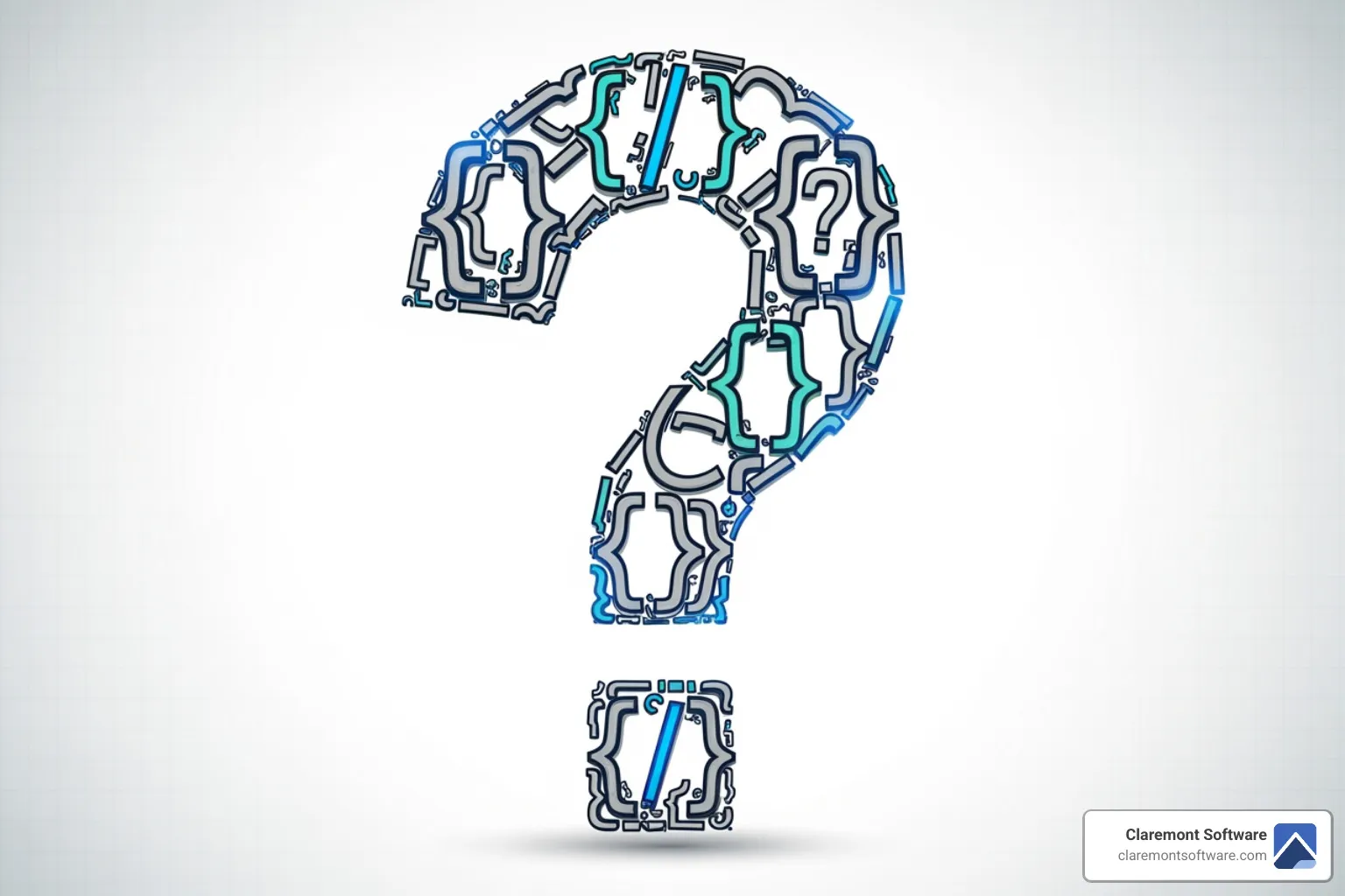 Question mark made of code brackets - websites built for lawyers in Libertyville