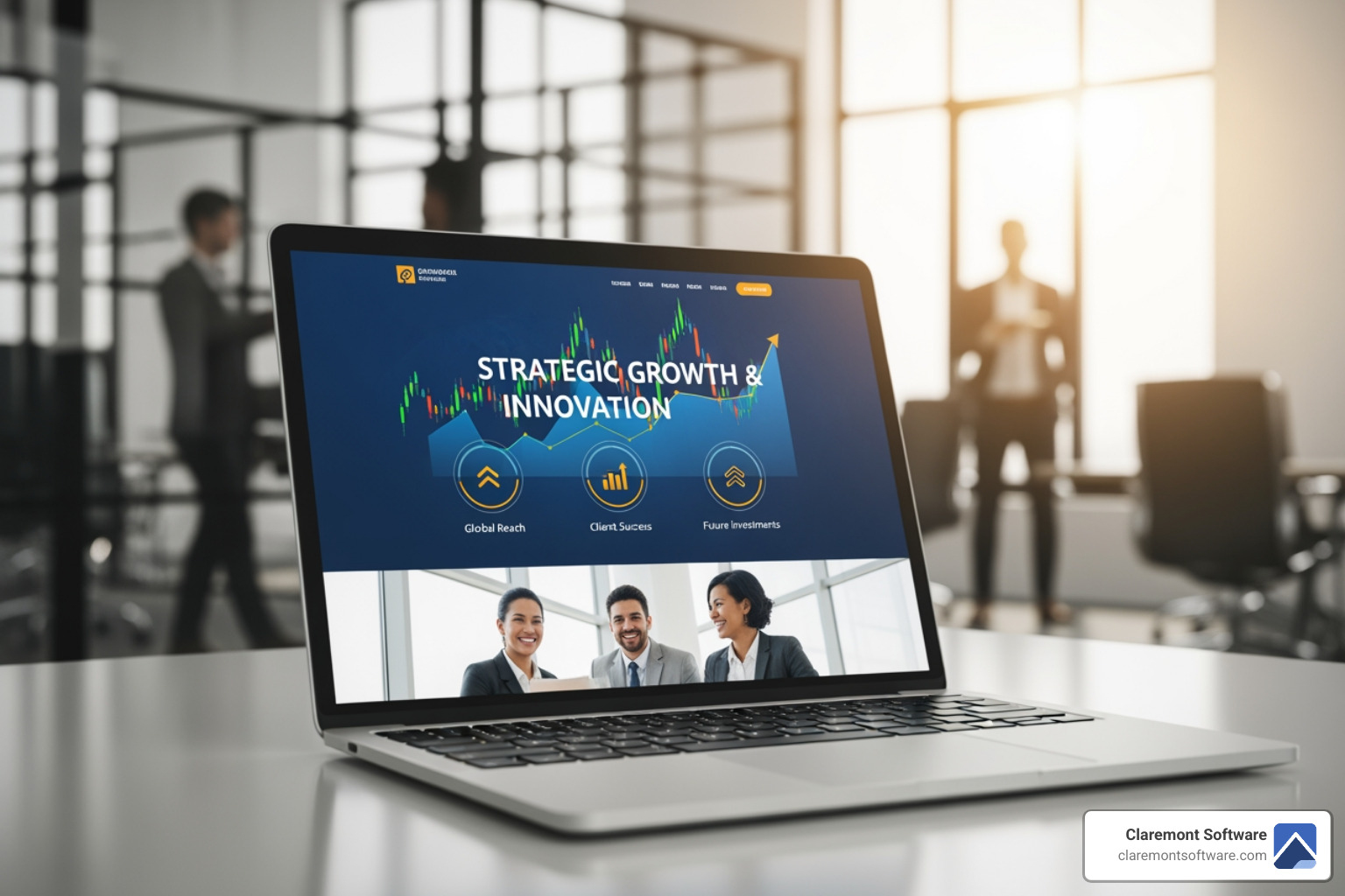 A thriving business with a polished website displayed on a laptop in the foreground, representing growth and success. - monthly website maintenance packages A thriving business with a polished website displayed on a laptop in the foreground, representing growth and success. - monthly website maintenance packages