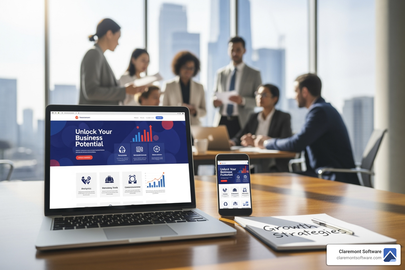 Website blueprint showing interconnected elements like lead generation, sales funnels, SEO, analytics, and automation - website for business growth