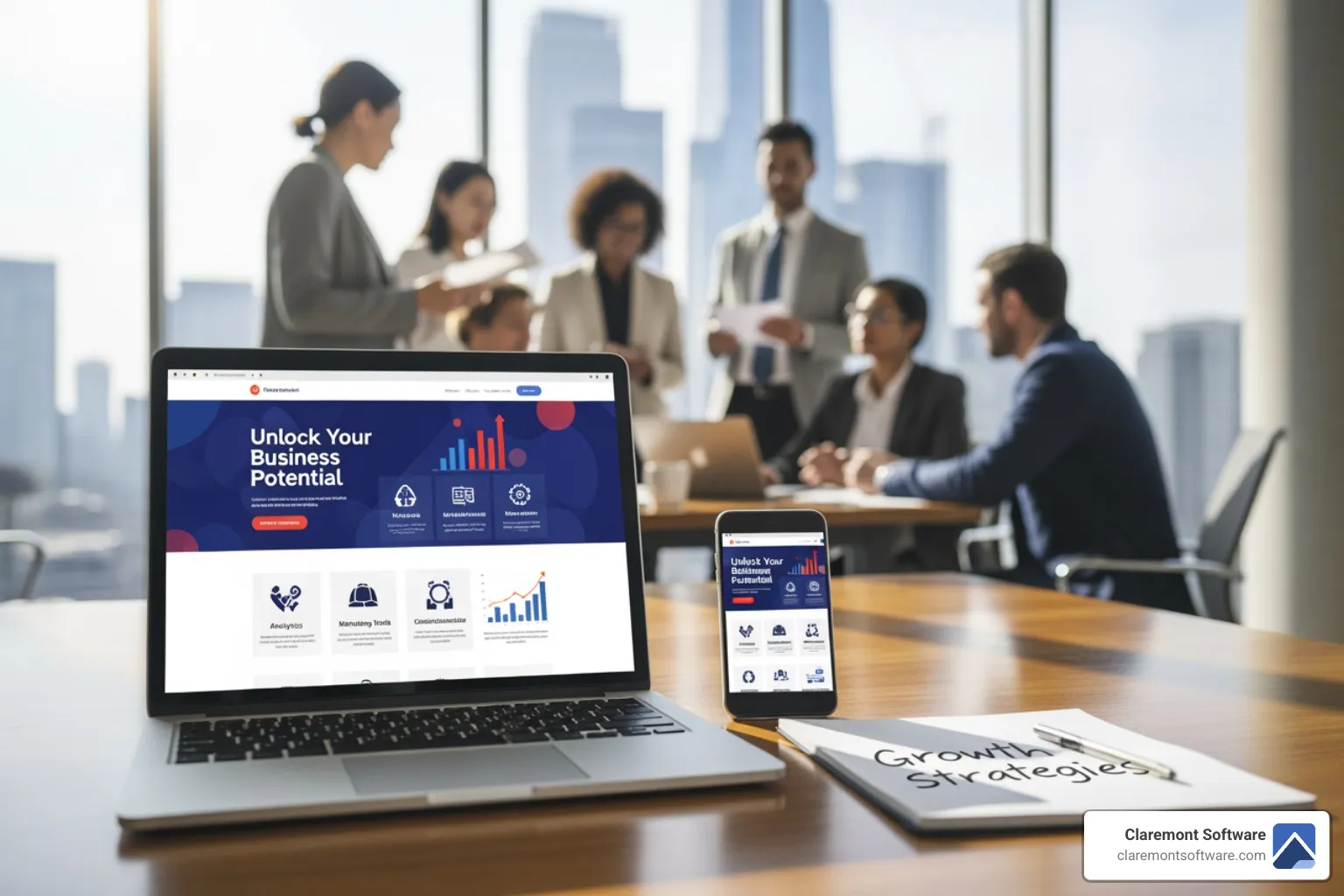 Website blueprint showing interconnected elements like lead generation, sales funnels, SEO, analytics, and automation - website for business growth