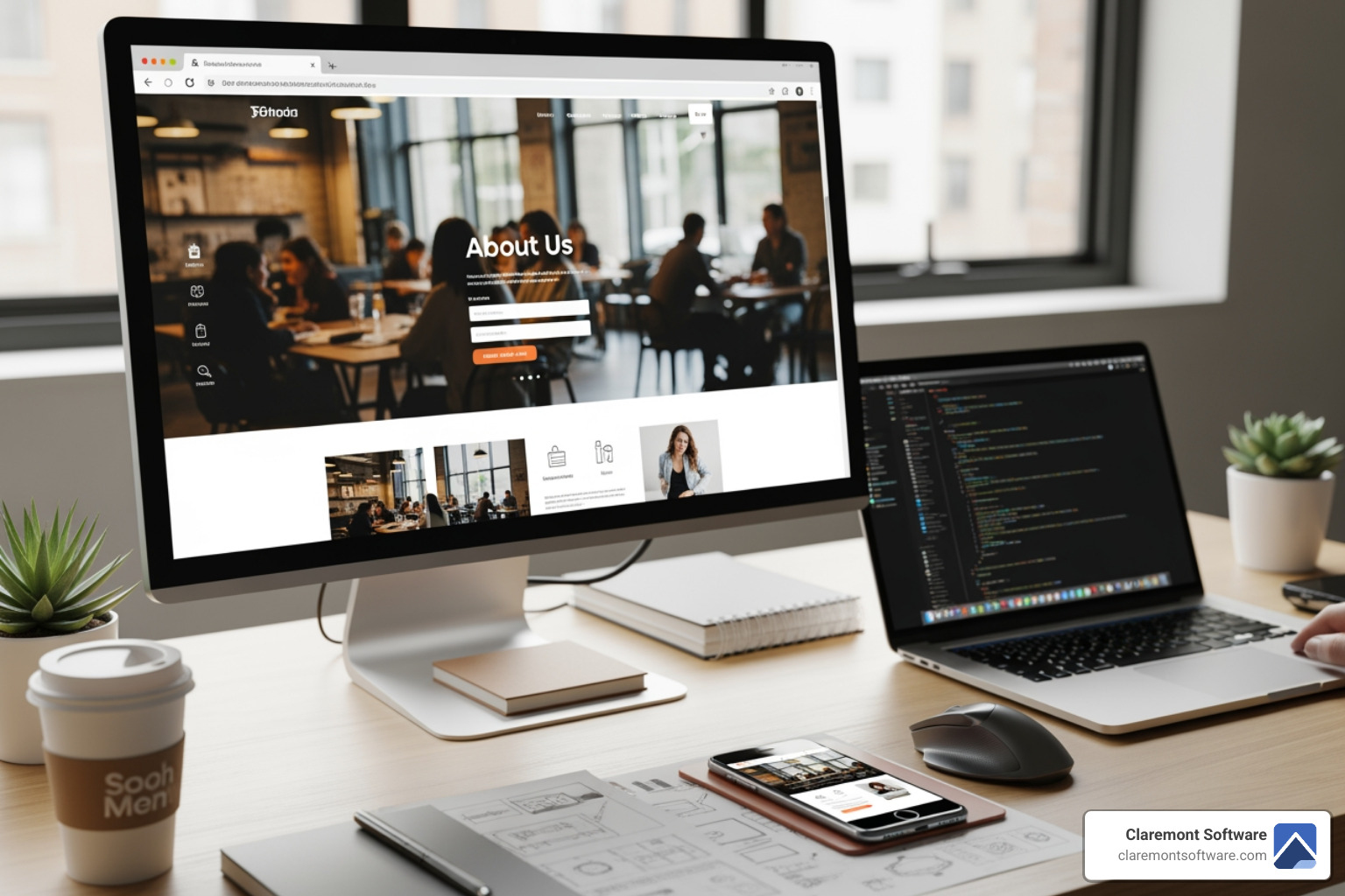 A website displayed across a desktop, tablet, and smartphone screen. - Startup website development A website displayed across a desktop, tablet, and smartphone screen. - Startup website development