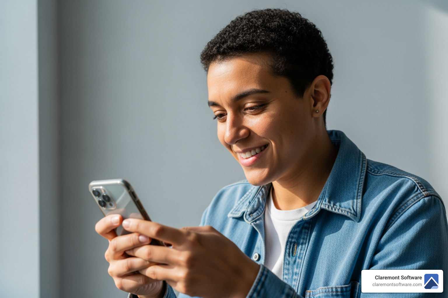 A user happily interacting with a mobile website. - Startup website development A user happily interacting with a mobile website. - Startup website development