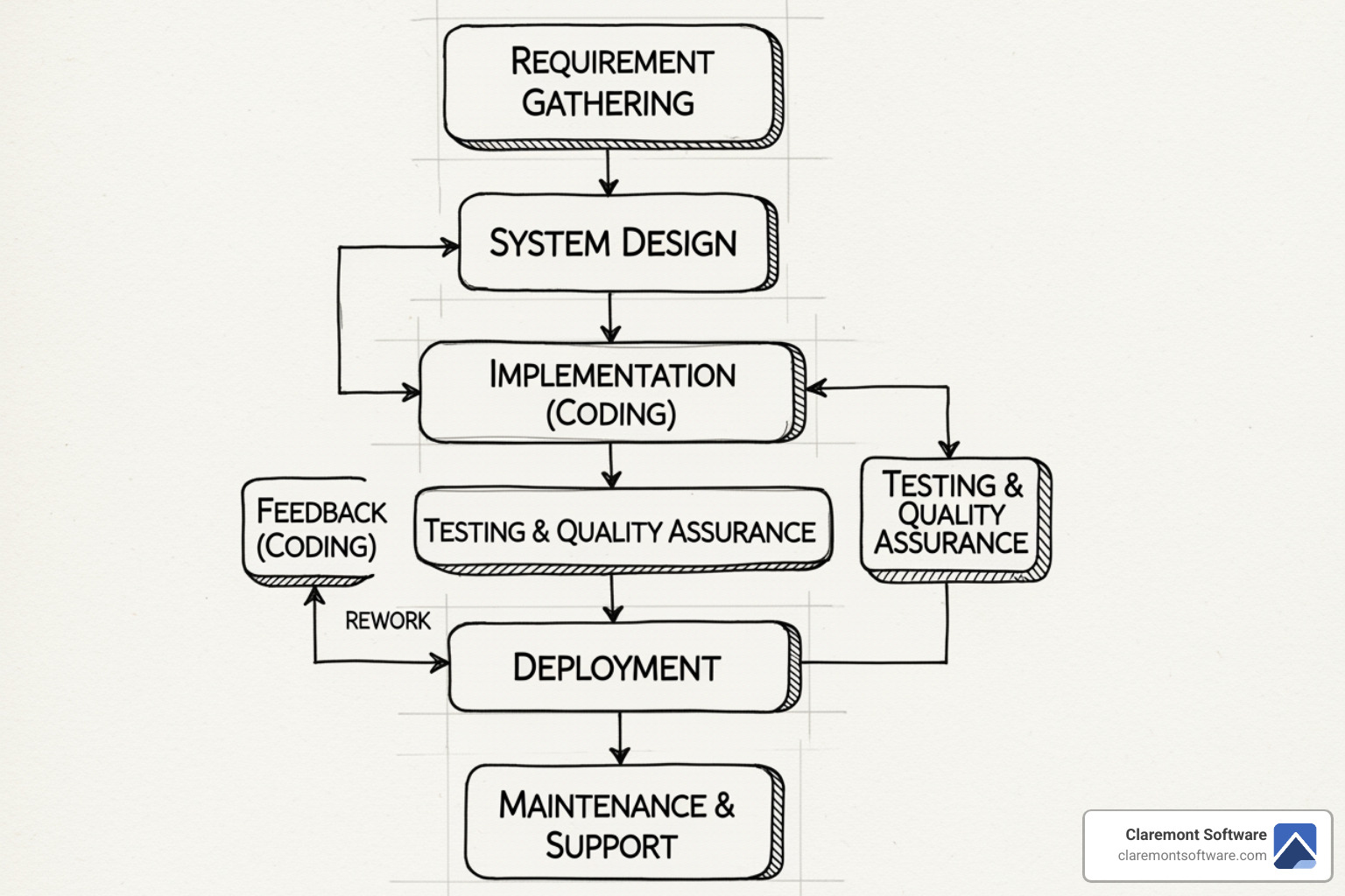 flowchart showing the six stages of the development process from planning to deployment - custom web application development flowchart showing the six stages of the development process from planning to deployment - custom web application development