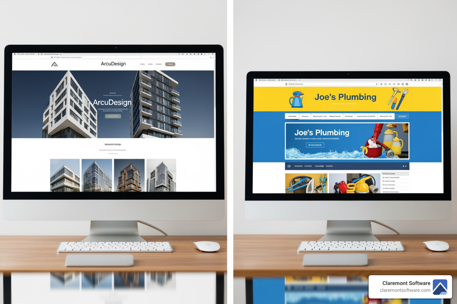a sleek, custom website next to a generic, cluttered template site - professional website development