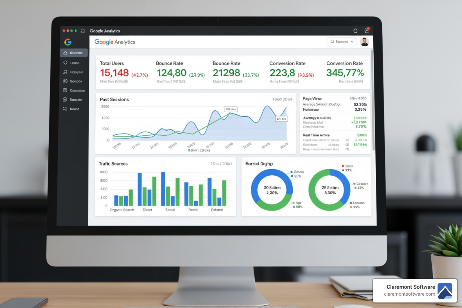 Google Analytics dashboard showing website traffic and conversion goals - attorney website optimization tips
