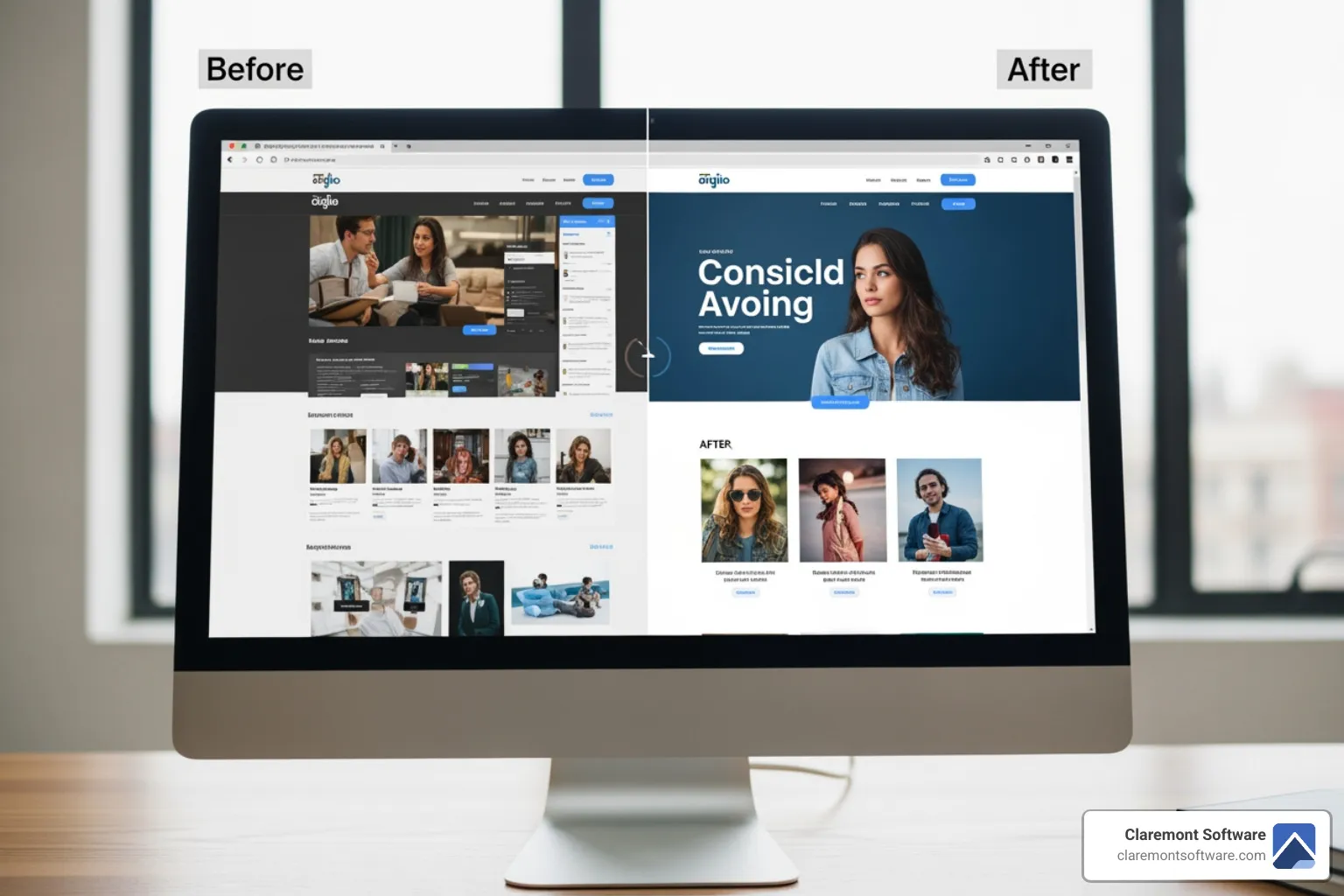 user happily navigating clean website interface - website redesign services