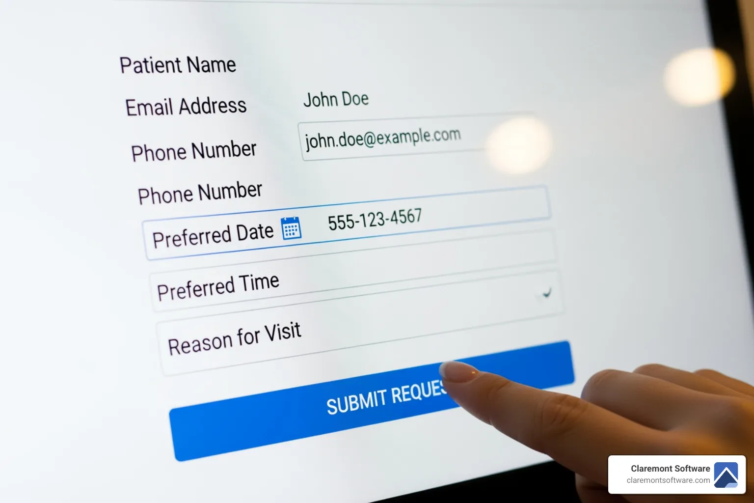 interactive appointment request form on a dental website - dentist website design