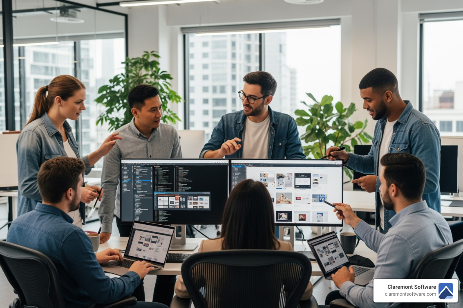 a team of web developers collaborating on a modern website design - professional website development