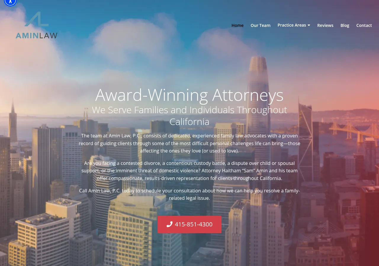 Screenshot of Amin Law website homepage