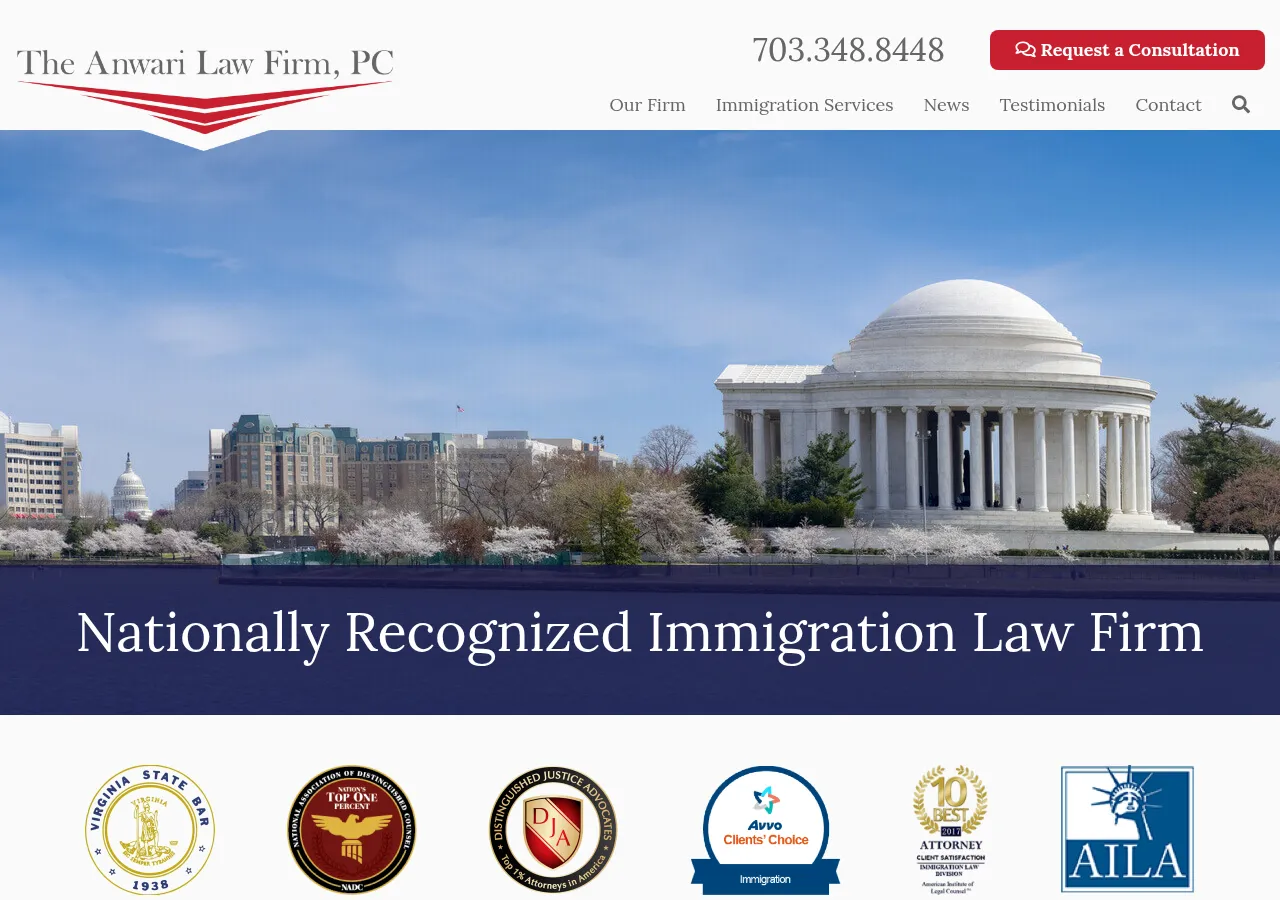 Screenshot of The Anwari Law Firm website homepage