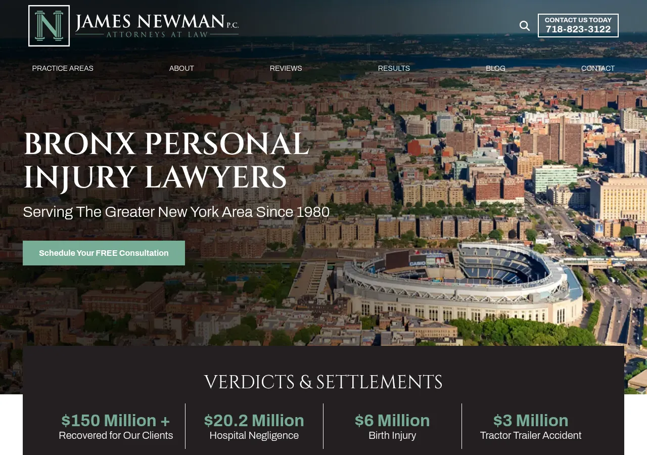 Screenshot of James Newman, P.C. website homepage