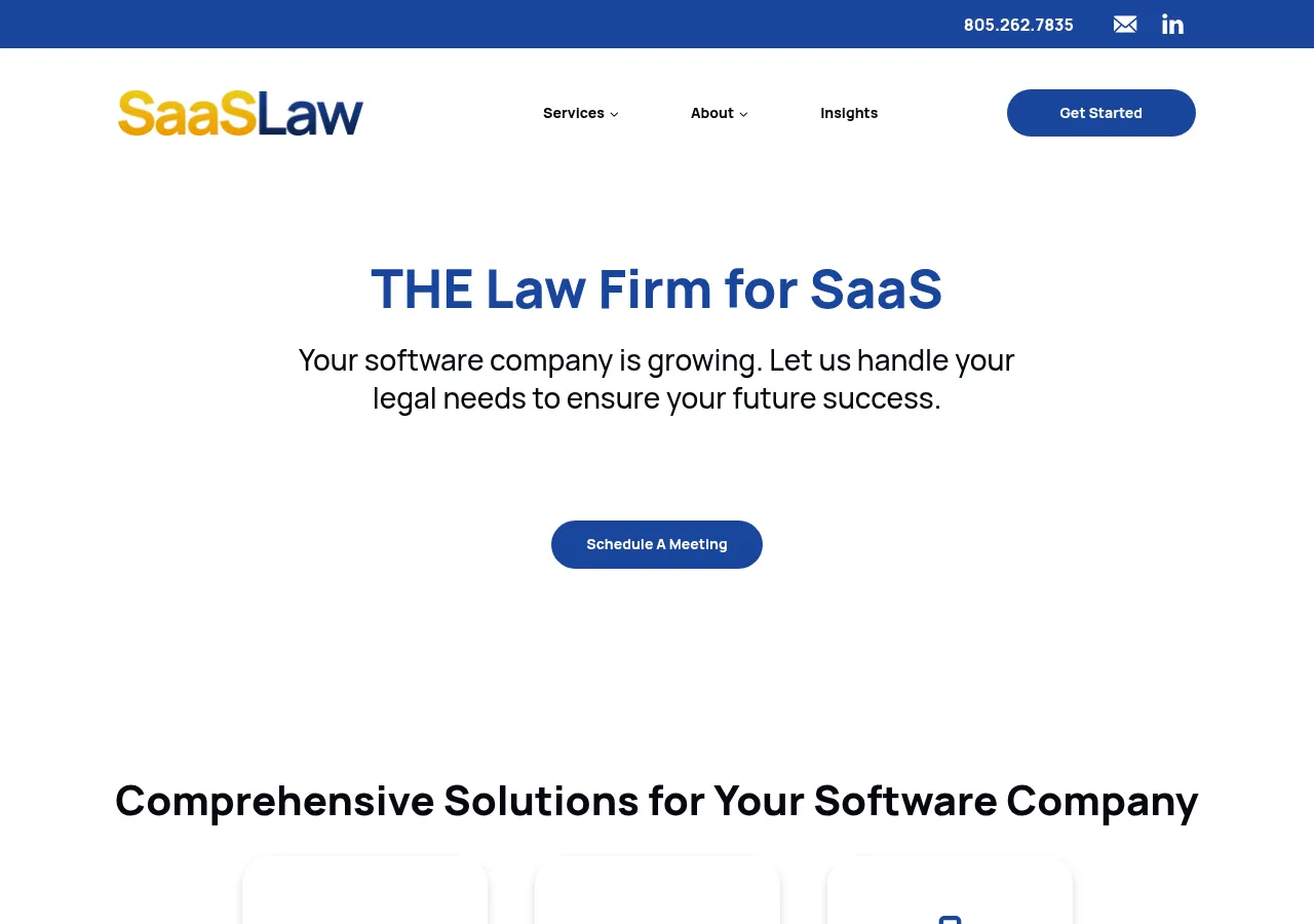 Screenshot of SaaS Law website homepage