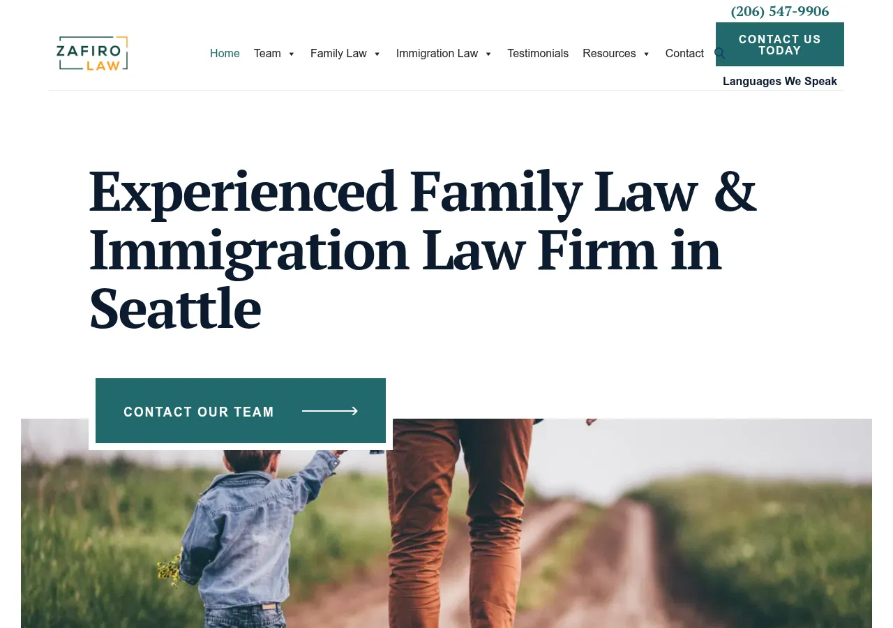 Screenshot of Zafiro Law website homepage